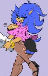 blue_hair green_eyes huge_breasts rule_63 solo solo_female sonic_the_hedgehog sonique_the_hedgehog tagme zhengfox