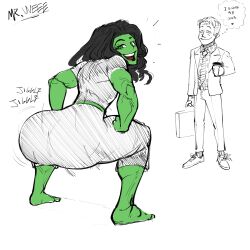 1boy 1girls 2022 ass barefoot better_call_saul big_ass bouncing_ass clothed clothed_female clothed_male comedy crossover disney+ english_text female fully_clothed funny green_skin humor male marvel marvel_cinematic_universe marvel_comics mruve3 muscular_female open_mouth saul_goodman she-hulk she-hulk:_attorney_at_law source_request tagme text thought_bubble twerking