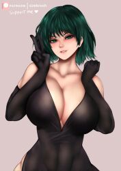 1girls 2022 bangs bare_shoulders belly belly_button big_breasts black_dress black_gloves blush bob_cut breasts busty cleavage clothed clothing collarbone curvaceous curvy curvy_body curvy_female curvy_figure dark_green_hair dress elegant eye_contact eyelashes female female_focus female_only fringe front_view fubuki_(one-punch_man) gloves green_eyes green_hair grey_background hands_up heroine high_resolution highres hips hourglass_figure large_breasts light-skinned_female light_skin lips lipstick long_gloves looking_at_viewer medium_hair midriff navel one-punch_man peace_sign pink_lips pink_lipstick shiny_skin short_hair sizebrush slim slim_waist smile smiling smiling_at_viewer solo solo_female solo_focus stomach thin_waist tight_clothing tight_dress toned toned_body toned_female toned_stomach voluptuous waist wide_hips