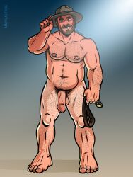 1boy artist_name balls ballsack bara beard_stubble beefy big_balls brown_hair circumcised dadbod david_harbour dilf facial_hair fedora flaccid_penis goatee grey_eyes hairy_armpits hairy_arms hairy_chest hairy_legs hairy_male hairy_stomach hard_nipples holding_belt human jim_hopper male male_nipples male_only male_pubic_hair manly mature_male musclegut muscles muscular_male mustache naked nude_male pecs penis penis_out randyslashtoons scrotum stranger_things tallywhacker tanline testicles thick_penis veiny_penis