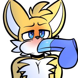 anthro blue_eyes bodily_fluids canid canine disembodied_penis drooling fellatio fox gay genitals hi_res male male/male mammal oral penile penis saliva sega sex shoving solo sonic_(series) sonic_the_hedgehog_(series) taillove_(artist) tails