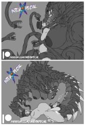 1boy 2girls big_breasts biollante female female_creature female_focus female_monster femdom godzilla_(series) interxpecial megaguirus multi_breast nightmare_waifu rape reverse_rape