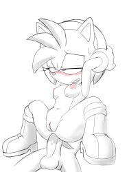 amy_rose anal anal_sex anthro blush boots_only clenched_teeth female_focus girl_on_top monochrome neo_x6 pussy reverse_cowgirl_position rolling_eyes small_breasts sonic_(series) sonic_the_hedgehog_(series) straight sweatdrop