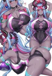 1girls 2020s 2022 ass beach blue_hair breasts competition_swimsuit dark_skin demon demon_girl demon_horns fate/grand_order fate_(series) female female_only highleg_swimsuit hips hitotsuki_nebura huge_ass huge_breasts ibuki_douji_(fate) ibuki_douji_(swimsuit_berserker)_(fate) long_ears long_hair looking_at_viewer multiple_views one-piece_swimsuit oni oni_horns outdoors red_eyes slim_waist swimsuit tail thick_thighs thighs wide_hips