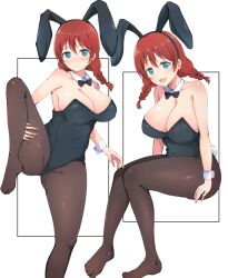 big_breasts blue_hair blush bunny_ears bunny_tail bunnysuit emma_verde love_live! love_live!_nijigasaki_high_school_idol_club pantyhose red_hair wewe