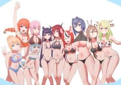 10girls 6+girls angelchama basic_background big_breasts breasts ceres_fauna cow_print female_only gawr_gura hakos_baelz hololive hololive_english hololive_english_-council- hololive_english_-promise- hololive_myth horns irys long_hair mori_calliope multiple_girls nanashi_mumei ninomae_ina'nis ouro_kronii short_hair simple_background swimsuit takanashi_kiara two_tone_hair virtual_youtuber vtuber watson_amelia