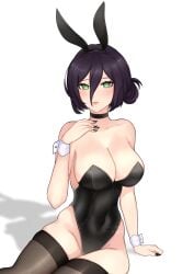 1girls big_breasts black_hair breasts bunny_ears bunnysuit chainsaw_man cirilla_lin eye_contact female female_focus female_only green_eyes legwear leotard looking_at_viewer reze_(chainsaw_man) solo solo_female thick_thighs thighhighs thighs