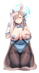 1girls 2022 asuna_(blue_archive) asuna_(bunny)_(blue_archive) blonde_hair blue_archive blue_eyes blue_leotard bowtie breasts bunny_ears bunny_girl bunnysuit detached_collar female female_only grin hair_over_one_eye halo heart-shaped_pasties highleg_leotard huge_breasts leotard light-skinned_female light_skin long_hair mung_(larnec) pasties ribbon ribbon_in_hair smile tights very_long_hair