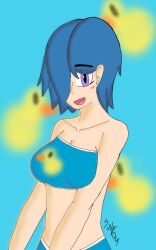 bikini blue_bikini blue_hair female_only purple_eyes realdwofficial smg4 smile smile_at_viewer solo_female swimwear tari_(smg4) tube_top