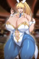 1girls areolae armor armored_boots artoria_pendragon artoria_pendragon_(lancer) blonde_hair breasts breasts_out bunny_ears bunnysuit fate/grand_order fate_(series) female green_eyes jewelry large_breasts leotard leotard_aside natedecock nipples pussy seductive