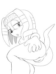 anthro anus female_only monochrome neo_x6 nude open_mouth presenting_hindquarters pussy solo sonic_(series) sonic_the_hedgehog_(series) tikal_the_echidna