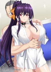 1boy 1girls akeno_himejima big_breasts breasts censored female female_focus hellandheaven high_school_dxd holding large_breasts long_hair magenta_eyes male matsuda_(high_school_dxd) mosaic_censoring netorare ntr purple_hair