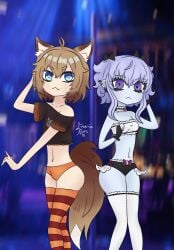 big_butt blue_eyes blue_skin brown_hair cute femboy fox fox_boy fox_ears fox_tail furry kawaii pale_skin panky pankyvt purple_eyes purple_hair short_hair soft streamer stripper stripper_pole swimsuit thighhighs trap tsundere virtual_youtuber vtuber youtuber