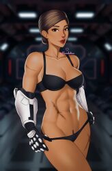 1girls 2d 343_industries abs brown_hair female_spartan_(halo) fit_female halo halo_(game) halo_(series) msmelodine muscular_female sarah_palmer scar solo spartan_(halo) spartan_iv_(halo) underwear