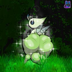 anthro ass balls big_balls big_butt celebi forest forest_background generation_2_pokemon genitals hi_res legendary_pokemon male male_only nature nature_background nintendo plant pokemon pokemon_(species) snowcario_(artist) solo sparkles tree video_games