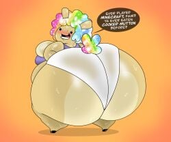 alternate_version_available ass bahbah_(breathotter) big_ass big_butt breathotter bubble_ass bubble_butt fat female huge_ass looking_at_viewer looking_back meme_sheep panties sweat text