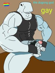 big_muscles big_penis dugong_(animal) facial_hair furry gay lgbt_pride_colors lgbtq+ masturbation muscular muscular_male tank_top yaoi