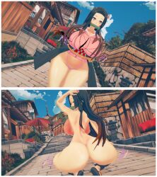 1girls back_view backboob demon_slayer female female_only huge_ass huge_breasts kamado_nezuko kimetsu_no_yaiba kimono knockwolf koikatsu solo thong