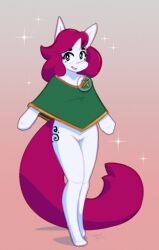 2022 alternate_species anthro bottomless clothed clothing cutie_mark digital_media_(artwork) equid equine female genitals green_clothing hair horn mammal mewmus my_little_pony pink_hair pussy rose_pantilion simple_background smile solo sparkles standing unicorn