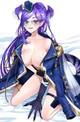 1girls big_breasts bottomless breasts cleavage dragon_claw dragon_girl dragon_tail glasses hair_wings hairclip hat head_wings heterochromia jacket_only leg_strap luwudco military_cap military_jacket nijisanji nijisanji_en no_bra no_panties pointy_ears ponytail purple_hair selen_tatsuki small_hat soft_breasts solo solo_female solo_focus thigh_strap virtual_youtuber