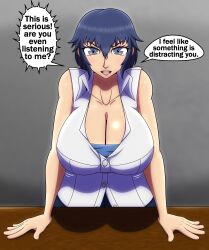 1girls atlus big_breasts blue_hair breasts dialogue english_text female female_only justdrawingjake large_breasts looking_at_viewer open_mouth persona persona_4 shirogane_naoto solo speech_bubble tagme text