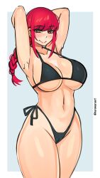 1girls armpits big_breasts bikini braided_hair breasts chainsaw_man female female_only huge_breasts kuromaruart long_hair makima_(chainsaw_man) red_hair solo solo_female standing thick_thighs yellow_eyes