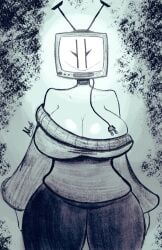 1girls big_breasts black_and_white boobs_bigger_than_head bra breasts breasts_bigger_than_head cleavage curvy curvy_body curvy_female curvy_figure curvy_hips electronics female female_focus female_only huge_boobs huge_breasts large_boobs large_breasts loose_clothes oversized_clothes screen screen_face screen_head smile smiling smiling_at_viewer solo solo_female solo_focus tabitha_(ultraneeks) tagme tagme_(source) thick thick_thighs tv tv_head tv_woman ultraneeks voluptuous voluptuous_female