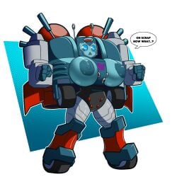 banjacksshool big_breasts blue_eyes blue_nipples blue_skin breasts english_text high_resolution highres nickel_(transformers) nipples robot robot_girl robot_humanoid roller_skates text thighs transformers transformers_idw