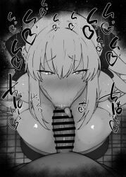 1boy 1girls bare_shoulders big_breasts big_penis black_and_white blowjob blush breasts censored dark-skinned_male dark_skin deepthroat_mark detailed_background dress drooling eyelashes fate/grand_order fate_(series) fellatio female heart heart-shaped_pupils human indoor inside kurotama long_hair looking_at_viewer male male_pov mature milf morgan_le_fay_(fate) mother oral oral_sex penis ponytail queen room royalty saliva saliva_trail shiny shiny_skin short_hair sketch sound_effects squatting sweat swimsuit text tied_hair toilet tongue_out vein veins veiny veiny_penis very_long_hair