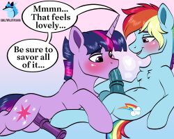absurd_res animal_genitalia animal_penis blush cutie_mark dialogue digital_drawing_(artwork) digital_media_(artwork) duo emilywulfstudios equid equine equine_genitalia equine_penis erection fellatio feral flared_penis friendship_is_magic ftm_crossgender genitals gradient_background hair hasbro hi_res hooves horn male male/male mammal medial_ring my_little_pony mythological_creature mythological_equine mythology oral oral_penetration pegasus penetration penile penis penis_in_mouth quadruped rainbow_dash_(mlp) rule_63 sex simple_background speech_bubble tail twilight_sparkle_(mlp) unicorn wings