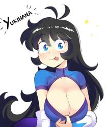 1girls animated black_hair black_pupils blinking blue_eyes cleavage cleavage_focus clothing female freckles hi_res jarckius long_hair pulling_down_top tagme tounge_out yukihana_(jarckius)