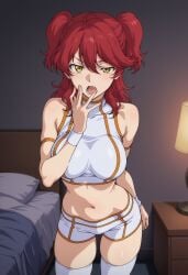 ai_generated female_villain ginger ginger_female ginger_hair gundam gundam_00 large_breasts mobile_suit_gundam nena_trinity red-haired_female red_hair redhead redhead_female redheaded_female thick_thighs villainess yawn yawning yellow-eyed_female yellow_eyes