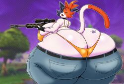 2020s 2026 2026s ass belt big_ass big_butt bra bubble_ass bubble_butt butt calico_cat cate_meowdy_(fortnite) clothed clothing dumptruck_ass dumptruck_butt epic_games felid feline felis fingerless_gloves fortnite framedrag gloves gun huge_ass huge_butt hyper hyper_ass hyper_butt jeans long_tail looking_at_viewer looking_back panties pawprint plump plump_ass plump_butt plump_thighs scope sniper_rifle tagme tail tattoo tattoo_on_butt thick thick_butt thick_thighs thong two-tone_body two-tone_fur two-tone_hair wide_ass wide_hips wide_thighs wink winking_at_viewer