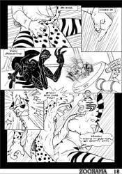 2005 alien_(franchise) anal anal_sex anthro anus balls breasts busted cheetah claws comic english_text extro feline female feral_on_anthro finger male nexus no_humans page_18 penetration sex straight tail tina vaginal_penetration xenomorph