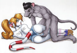 ass black_hair blonde_hair blush dark_hair female fingering grey_body grey_fur hair lying male male/female masturbation nude on_side ponytail purple_shoes pussy raganzi rat ratcandy rodent shoes shorts socks straight tail topless white_body white_fur