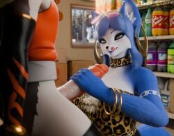 2025 3d_(artwork) aak_(arknights) aak_(valorlynz) animal_print anthro arknights armwear bangle big_breasts big_penis black_body black_clothing black_fur black_latex black_legwear black_thigh_highs blue_body blue_eyes blue_fur blue_hair bottle breasts canid canine choker clothed clothed_anthro clothed_female clothing container digital_media_(artwork) dogzeela domestic_cat duo ear_piercing ear_ring erection eyewear eyewear_on_head felid feline felis female fox fur furry_ghosty genitals hair handjob hi_res hoop_ear_ring huge_breasts humanoid_genitalia humanoid_penis hypergryph jewelry krystal krystal_(dogzeela) krystal_(star_fox) latex latex_armwear latex_clothing latex_legwear latex_thigh_highs legwear leopard_print licking licking_lips male male/female mammal multicolored_body multicolored_fur necklace nintendo orange_clothing orange_topwear penile penis piercing ring_piercing sex star_fox studio_montagne sunglasses sunglasses_on_head thigh_highs tongue tongue_out topwear two_tone_body two_tone_fur valorlynz white_body white_fur