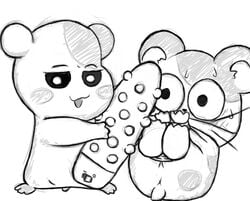 !! anus ass blush bondage dildo ebichu feral hamster hamtaro hamtaro_(series) mammal monochrome oruchuban_ebichu procyonid sex_toy