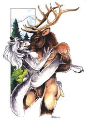 anthro breasts canine elk female fur furry heather_bruton hunter male nude predator_prey_reversal sex straight wolf