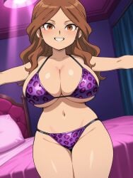 1girls 2d ai_generated bed bedroom belly_button big_breasts breasts brown_eyes curvy_figure female female_focus hi_res high_resolution hourglass_figure huge_breasts imminent_sex inazuma_eleven inazuma_eleven_(series) inviting inviting_to_sex lamp level-5 lingerie looking_at_viewer male male_pov nelly_raimon open_arms panties pleasure_face raimon_natsumi smile smiling smiling_at_viewer suggestive_look suggestive_pose wide_hips