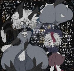 animal_humanoid asian_mythology ass balls big_balls big_butt big_penis bone bulge butt_grab cat_humanoid collar domestic_cat duo duo_focus east_asian_mythology felid felid_humanoid feline feline_humanoid felis femboy flirting fur genitals grey_body grey_fur group hair hand_on_butt huge_butt huge_thighs humanoid japanese_mythology male mammal mammal_humanoid multi_tail multicolored_body mythology nekomata ofuda paws penis rogywantscoffee skull spanish_text spirit tail talisman text thick_thighs tuxedo_cat undead white_body white_hair wide_hips yokai