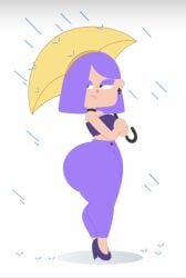 1girls bored_expression cross_earrings fat_ass goth_girl high_heels holding_umbrella light-skinned_female lily_(duolingo) postblue98 purple_eyeliner purple_hair thick_thighs