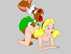 alice_(disney) alice_in_wonderland alice_in_wonderland_(1951_film) alice_liddell blonde_hair breasts disney doggy_style female hair human lagomorph male march_hare_(disney) nipples penetration rabbit sex