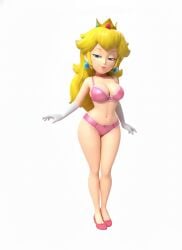 1girls ai_assisted ai_generated big_breasts blonde_hair blue_earrings blue_eyes bow_panties bra breasts cleavage crown earrings female female_only gemini gloves half-closed_eyes human light-skinned_female light_skin long_hair mario_(series) navel nintendo panties pink_bra pink_panties princess_peach seductive_look smile solo white_background white_gloves wide_hips