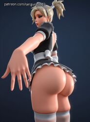 1girls 3d ai_generated ass blonde_hair blue_eyes breasts curvy huge_breasts maid maid_headdress mercy overwatch overwatch_2 sergunyaa23 thighhighs thighs
