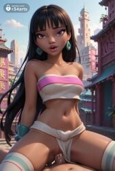 1boy 1boy1girl 1girls ai_generated artist_name bandeau bare_shoulders black_hair breasts brown_eyes chel chel_(the_road_to_el_dorado) clothed_sex clothing_aside collarbone cowgirl_position crop_top cum cum_in_pussy cum_overflow dark-skinned_female dark_skin day dreamworks earrings gumroad_username hi_res jewelry lips loincloth long_hair looking_at_viewer medium_breasts midriff mole navel open_mouth outdoors patreon_logo patreon_username pelvic_curtain penis pov pussy r34arts sex sky solo_focus spread_legs stomach straddling straight strapless the_road_to_el_dorado thighhighs tube_top twitter_logo uncensored vaginal_penetration vaginal_sex web_address