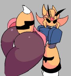 1girls android android_girl anthro ass ass_focus back_view bee_girl bent_over big_ass bottom_heavy dat_ass eternal_guardian_rubine female gray_background grey_background gyatt indie_game large_ass leaning_forward leggings looking_at_viewer looking_back no_mouth oc pixel_art presenting presenting_hindquarters robot robot_girl rubine_(character) solo solo_female stinger stinger_tail tail thick thick_ass thick_thighs thighs thong tirkarukujo tron_bonne tron_bonne_(cosplay) video_game_character wide_hips