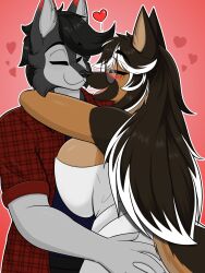 1boy 1girls 2d absurd_res absurdres anthro anthro_male anthro_only big_breasts blush breasts brown_hair canid canine canis cheating_girlfriend digital_media domestic_dog female furry german_shepherd glasses hair halcy_(latex_princess_bitch) heart_eyes heart_symbol herding_dog hi_res holding_hands hug impregnation infidelity internal intertwined_fingers long_hair looking_at_partner male mammal original pastoral_dog simple_background smile tail wolf