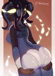 1girl 1girls agent_8_(splatoon) ass big_breasts black_hair breasts dark_skin female looking_at_viewer looking_back nintendo octarian octoling solo splatoon splatoon_(series) splatoon_3 splatoon_3:_side_order suction_cups tagme takoyebby tentacle_hair