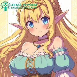 1girls 2025 aegis_elysium ai-generated ai_art ai_generated blue_eyes blush blushing_at_viewer breasts cleavage collar collarbone cute cute_face dress elf elf_female elf_girl female_focus gem hair_ornament headpiece hi_res high_quality high_res high_resolution huge_breasts jewelry large_breasts long_hair original original_character skindentation solo solo_focus tiara upper_body watermark