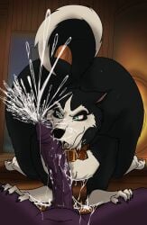 anon anthro ass balto_(series) big_butt binkykun blue_eyes bodily_fluids canid canine canis collar cum cum_on_face domestic_dog ejaculation genital_fluids genitals hi_res huge_butt human husky licking male male/male mammal nordic_sled_dog oral penile penis penis_lick sex spitz steele_(balto) tongue universal_studios vein veiny_penis wide_hips